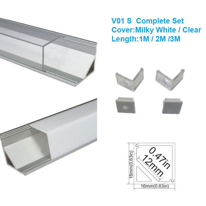 5/10/25/50 Pack Silver V01 16x16mm V-Shape Vertical Angle Cover Internal Width 12mm Corner Mounting LED Aluminum Channel with End Caps and Mounting Clips Aluminum Extrusion - LEDStrips8