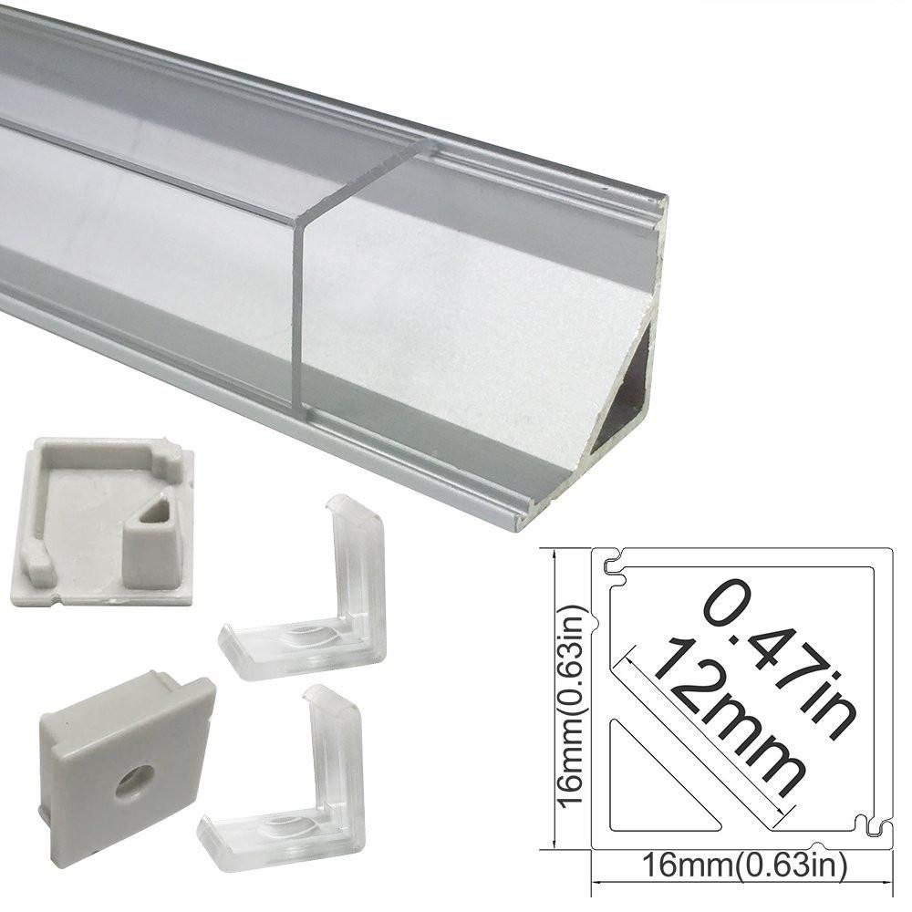 5/10/25/50 Pack Silver V01 16x16mm V-Shape Vertical Angle Cover Internal Width 12mm Corner Mounting LED Aluminum Channel with End Caps and Mounting Clips Aluminum Extrusion - LEDStrips8