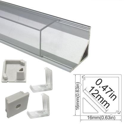 5/10/25/50 Pack Silver V01 16x16mm V-Shape Vertical Angle Cover Internal Width 12mm Corner Mounting LED Aluminum Channel with End Caps and Mounting Clips Aluminum Extrusion - LEDStrips8