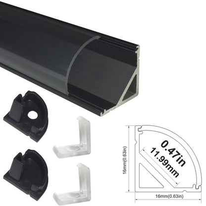 5/10/25/50 Pack Black V02 16x16mm V-Shape Curved Cover Channel Internal Width 12mm Corner Mounting LED Aluminum Channel with End Caps and Mounting Clips Aluminum Profile - LEDStrips8