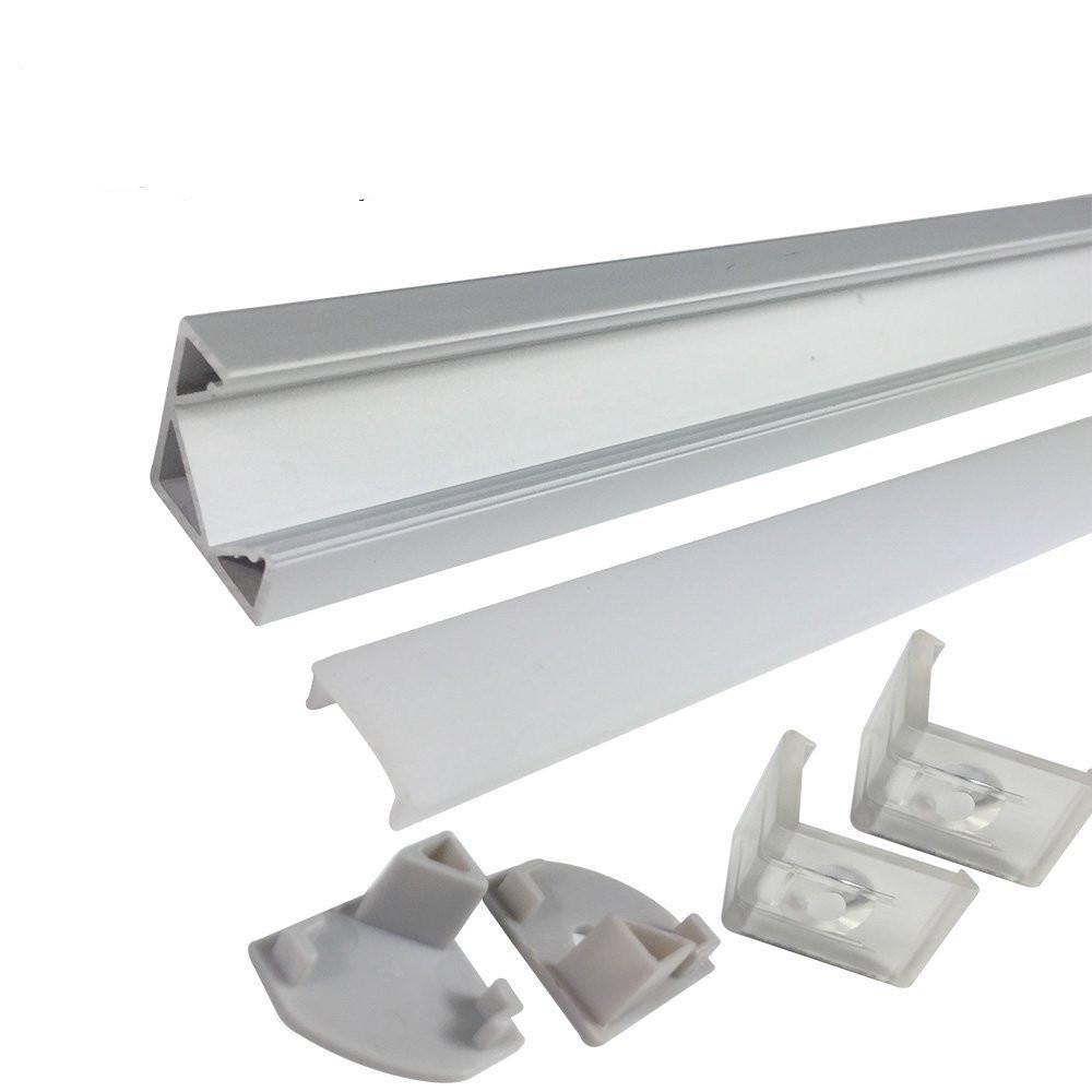 5/10/25/50 Pack Silver V03 18x18mm V-Shape Internal Width 12mm Corner Mounting LED Aluminum Channel with Oyster White Cover, End Caps and Mounting Clips for Flex/Hard LED Strip Light - LEDStrips8