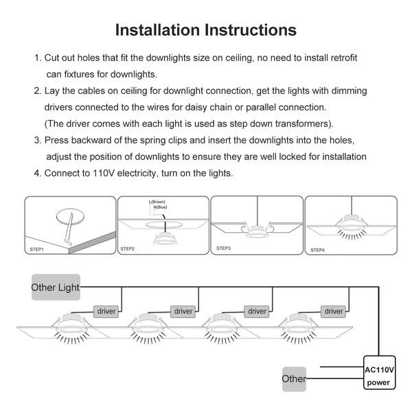 2 Inch LED Recessed Lighting Dimmable Downlight, 3W(35W Halogen Equivalent), CRI80, LED Ceiling Light with LED Driver (4 Pack)