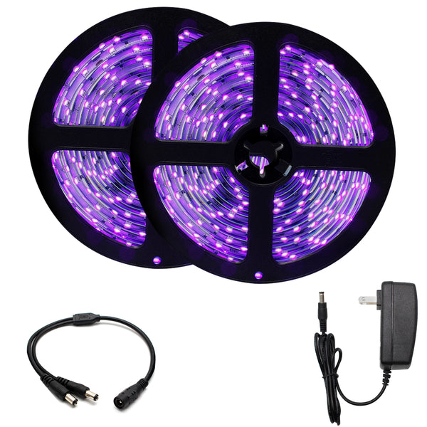 33Ft/10M 24W LED UV Black Light Strip Kit, 600 Units UV Lamp Beads, 12V Flexible Blacklight Fixtures, 395nm-405nm Non-Waterproof for Indoor DJ Fluorescence Party, Body Paint, Posters, Night Fishing